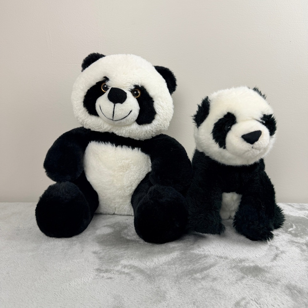 Teddy Mountain and Aurora Panda Bear Plush Stuffed Animal Lot of 2 Black White